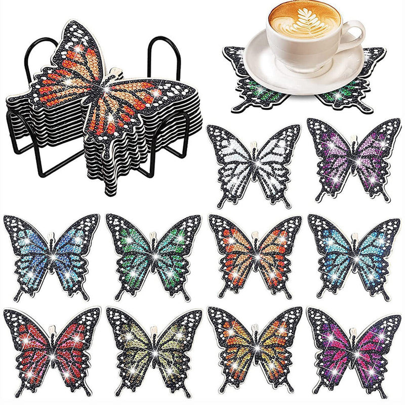 Papillon de forme irrégulière Sous-tasse Broderie Diamant 10Pcs