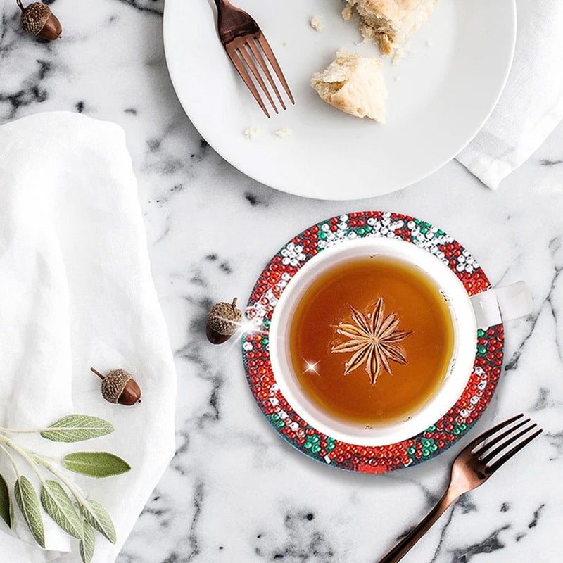 Joyeux Noël Sous-tasse Broderie Diamant 6Pcs