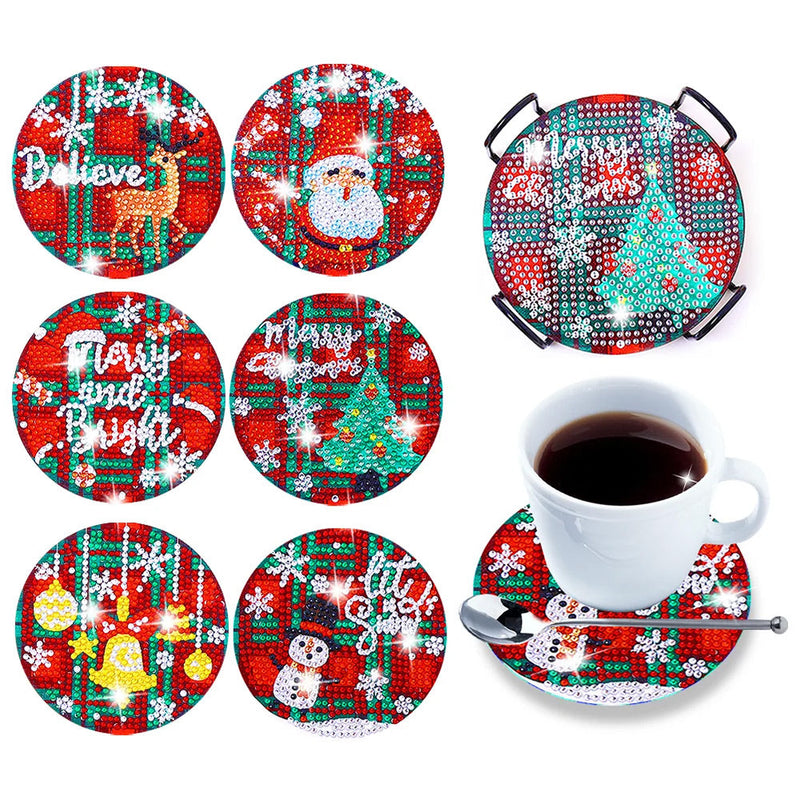 Joyeux Noël Sous-tasse Broderie Diamant 6Pcs