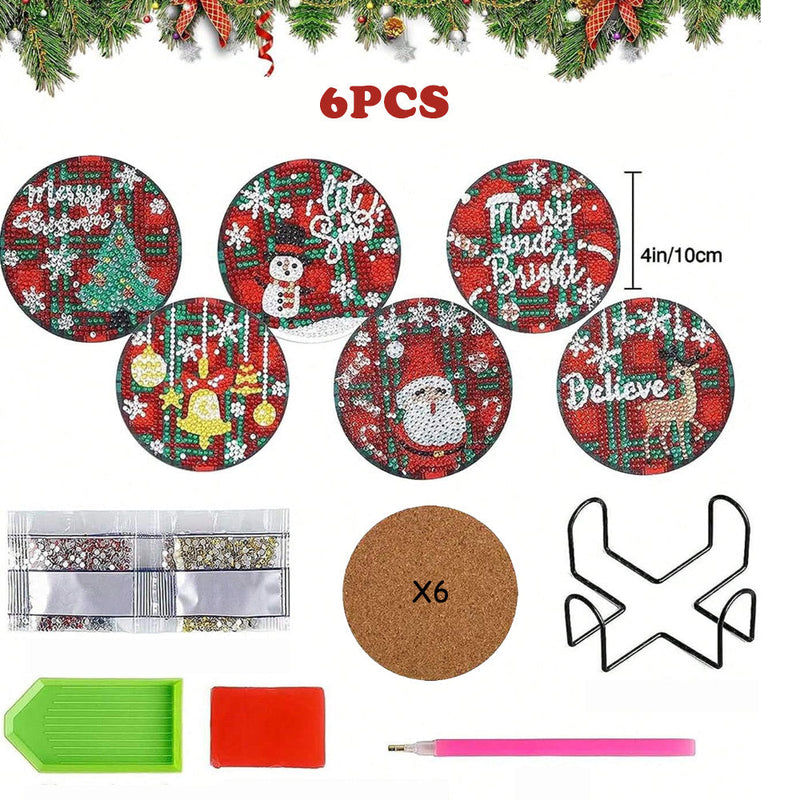 Joyeux Noël Sous-tasse Broderie Diamant 6Pcs