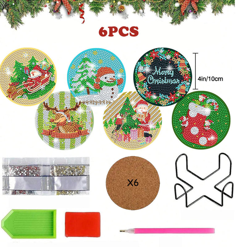Joyeux Noël Sous-tasse Broderie Diamant 6Pcs