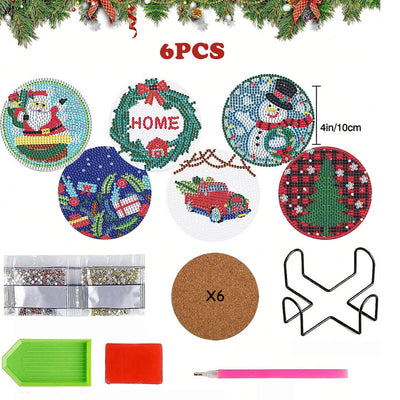 Joyeux Noël Sous-tasse Broderie Diamant 6Pcs