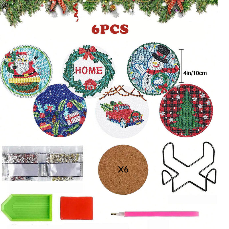 Joyeux Noël Sous-tasse Broderie Diamant 6Pcs