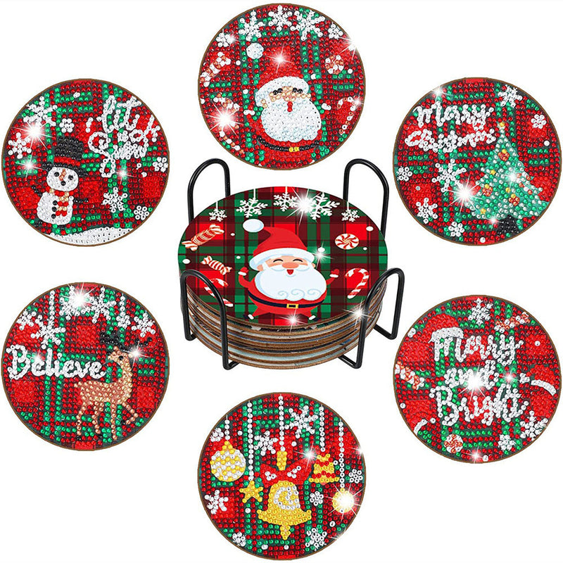 Joyeux Noël Sous-tasse Broderie Diamant 6Pcs