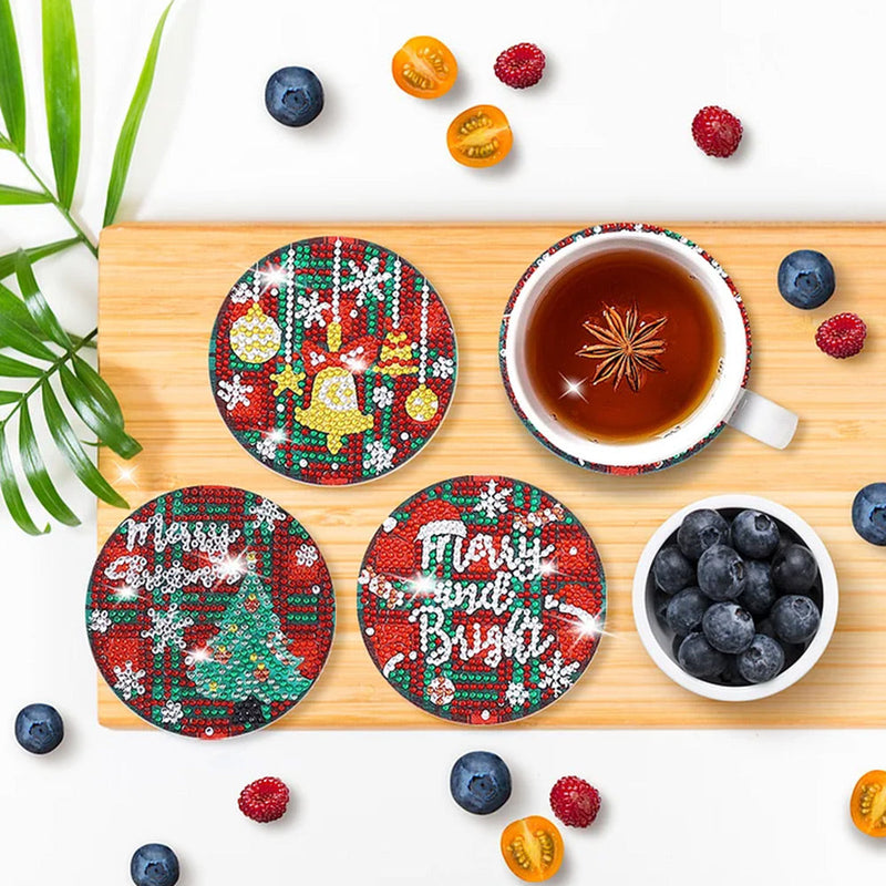 Joyeux Noël Sous-tasse Broderie Diamant 6Pcs
