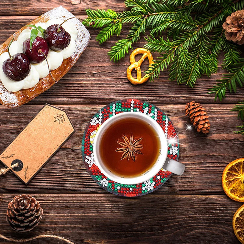 Joyeux Noël Sous-tasse Broderie Diamant 6Pcs