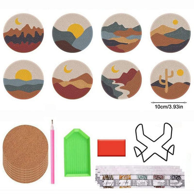 Paysage Sous-tasse Broderie Diamant 8Pcs