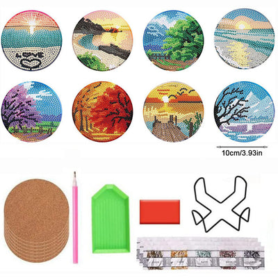 Paysage Sous-tasse Broderie Diamant 8Pcs