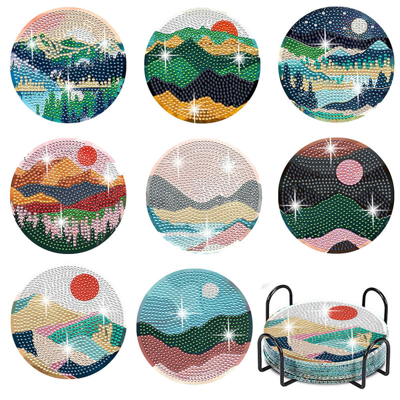 Paysage Sous-tasse Broderie Diamant 8Pcs