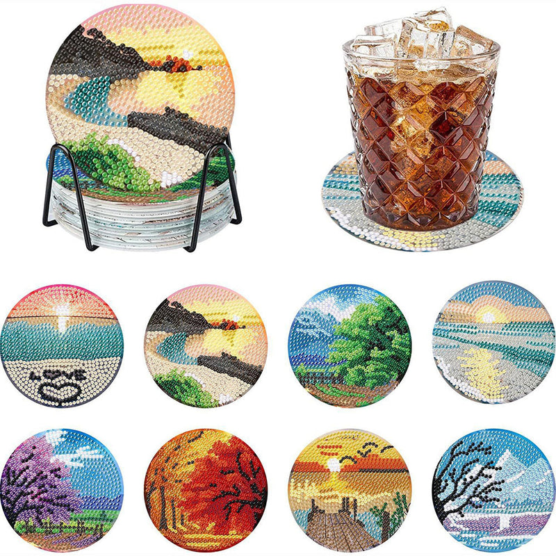 Paysage Sous-tasse Broderie Diamant 8Pcs