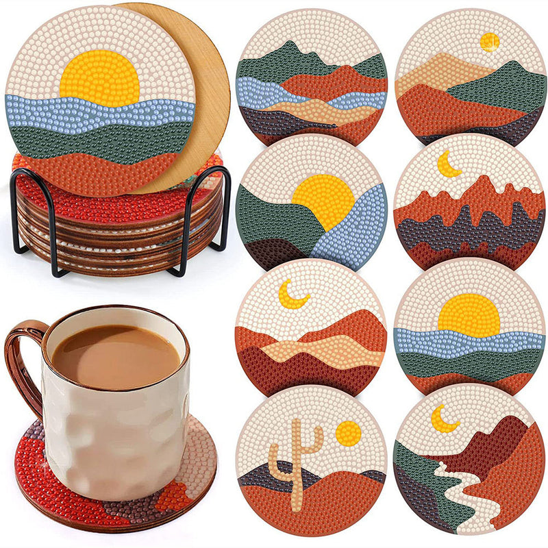 Paysage Sous-tasse Broderie Diamant 8Pcs