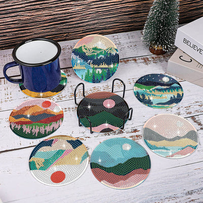 Paysage Sous-tasse Broderie Diamant 8Pcs