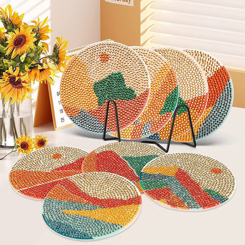 Paysage Sous-tasse Broderie Diamant 8Pcs