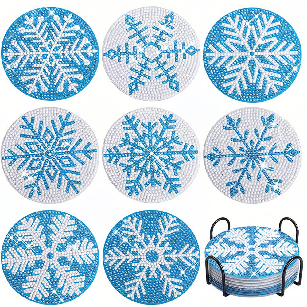Flocon de Neige Bleu Sous-tasse Broderie Diamant 8Pcs