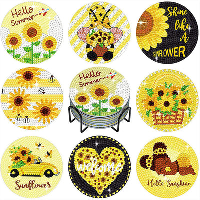 Mots de tournesol Sous-tasse Broderie Diamant 8Pcs