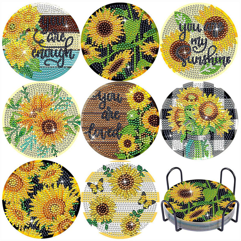 Mots de tournesol Sous-tasse Broderie Diamant 8Pcs