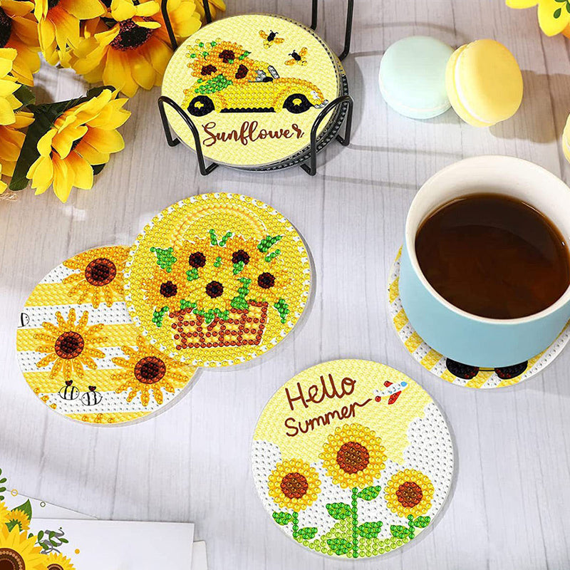 Mots de tournesol Sous-tasse Broderie Diamant 8Pcs