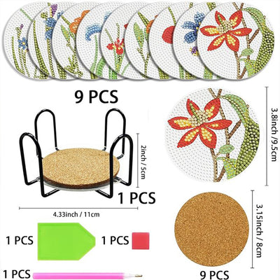 Fleur d’orchidée Sous-tasse Broderie Diamant 9Pcs