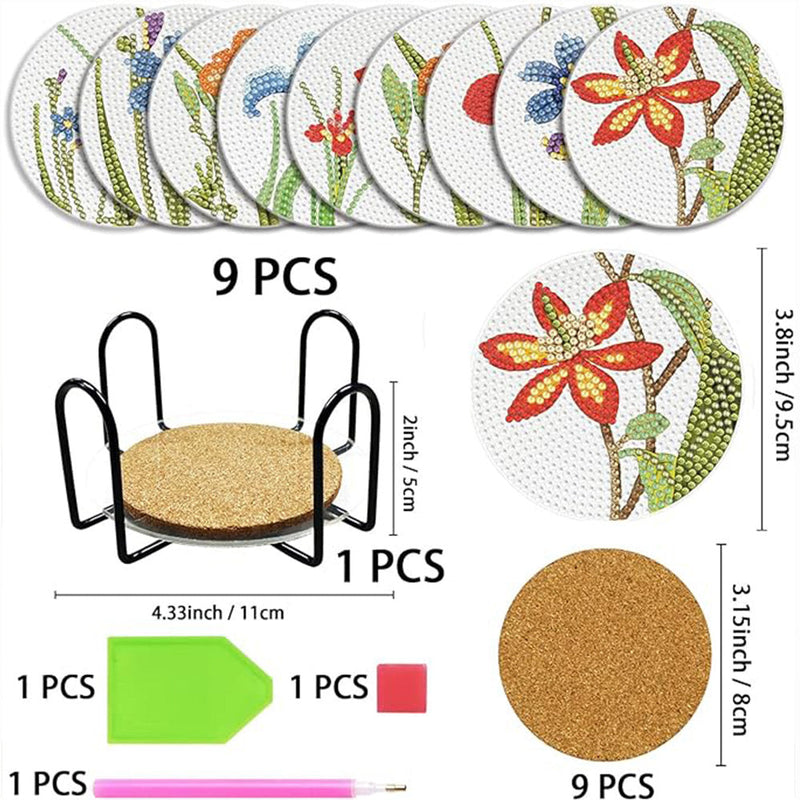 Fleur d’orchidée Sous-tasse Broderie Diamant 9Pcs