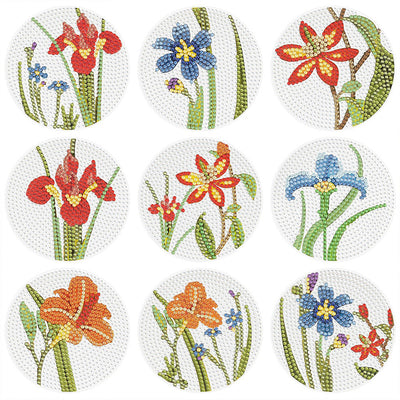 Fleur d’orchidée Sous-tasse Broderie Diamant 9Pcs