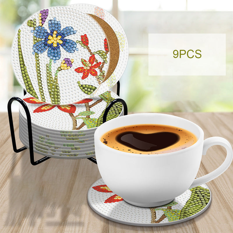 Fleur d’orchidée Sous-tasse Broderie Diamant 9Pcs