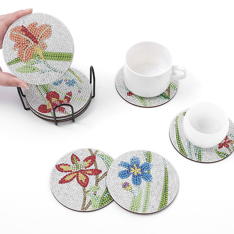 Fleur d’orchidée Sous-tasse Broderie Diamant 9Pcs