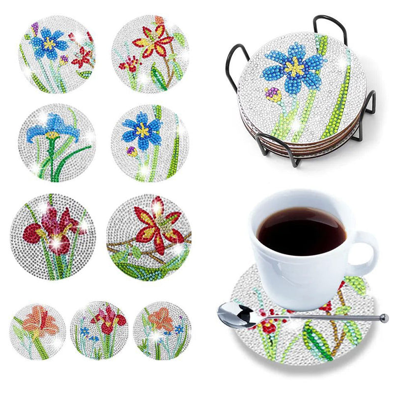 Fleur d’orchidée Sous-tasse Broderie Diamant 9Pcs