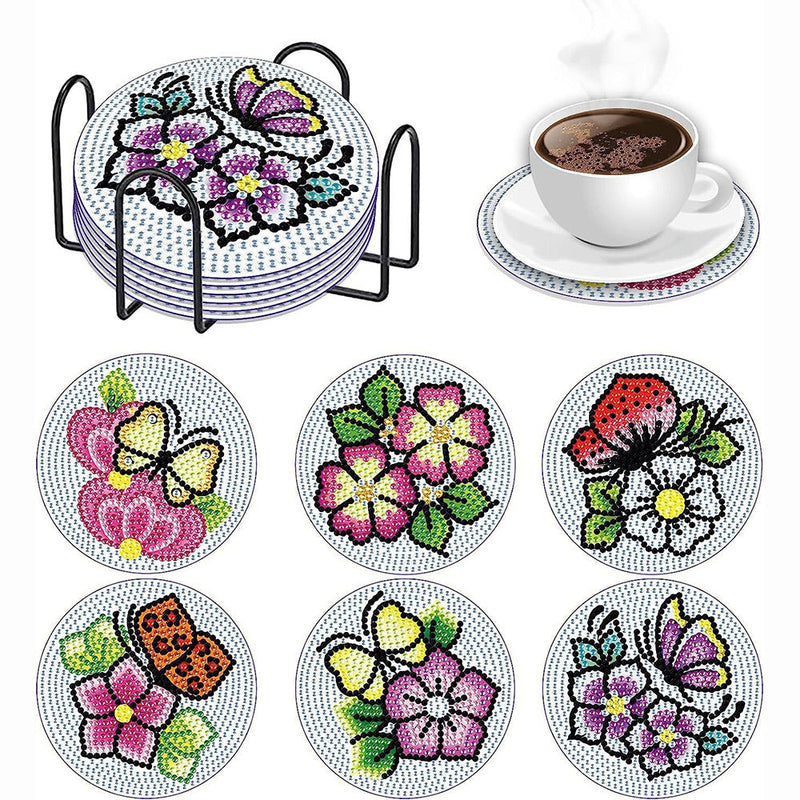 Fleurs Sous-tasse Broderie Diamant 6Pcs