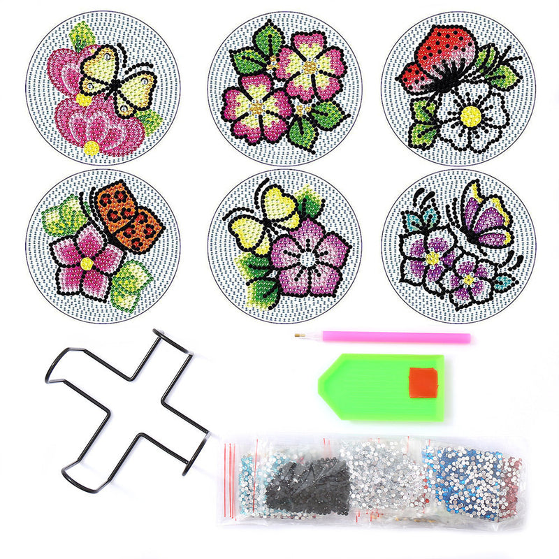 Fleurs Sous-tasse Broderie Diamant 6Pcs