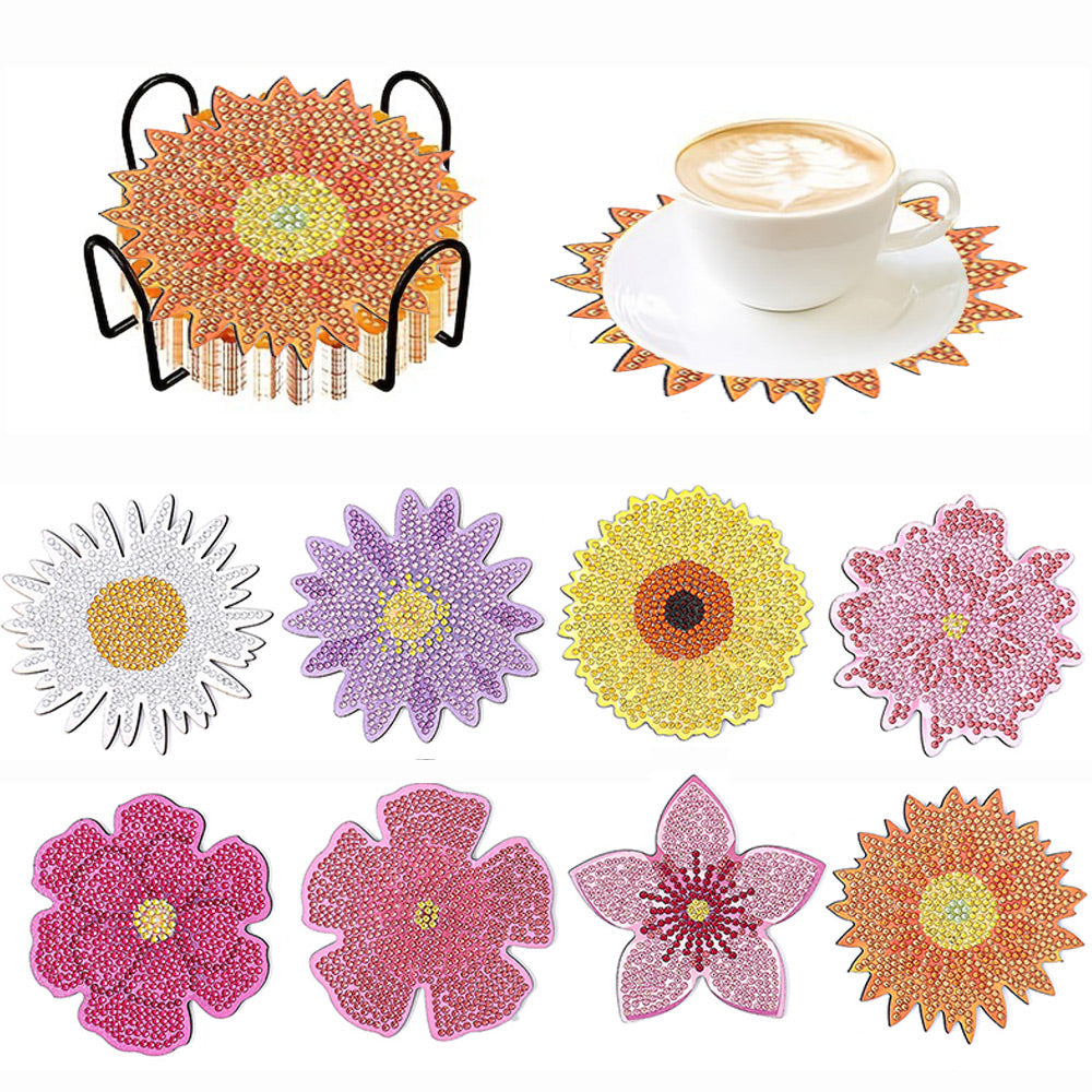 Différentes Fleurs Sous-tasse Broderie Diamant 8Pcs