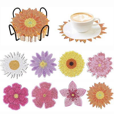 Différentes fleurs Sous-tasse Broderie Diamant 8Pcs