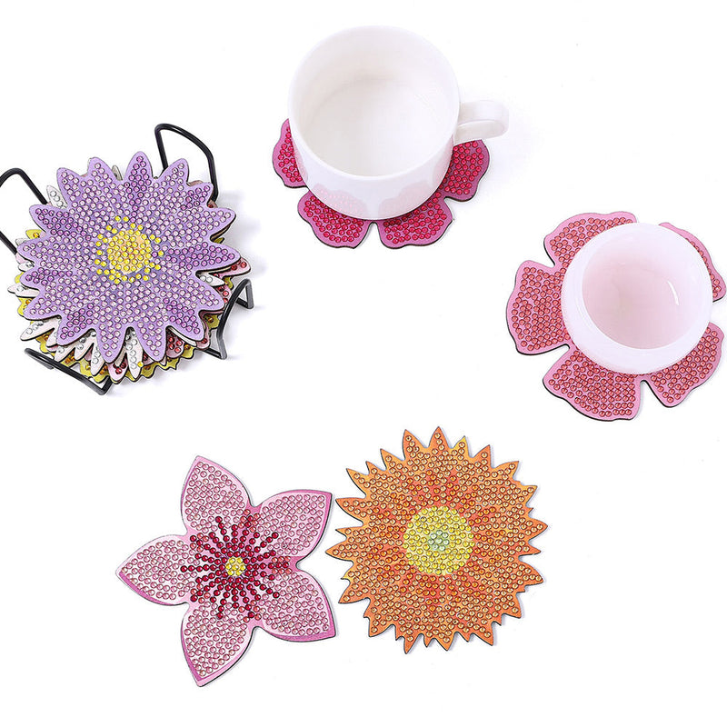 Différentes fleurs Sous-tasse Broderie Diamant 8Pcs