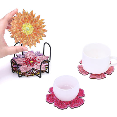 Différentes fleurs Sous-tasse Broderie Diamant 8Pcs