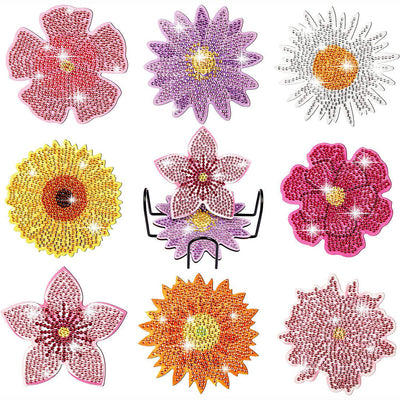 Différentes fleurs Sous-tasse Broderie Diamant 8Pcs