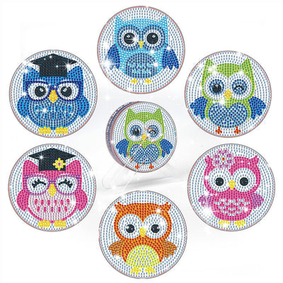 Hibou érudit Sous-tasse Broderie Diamant 6Pcs