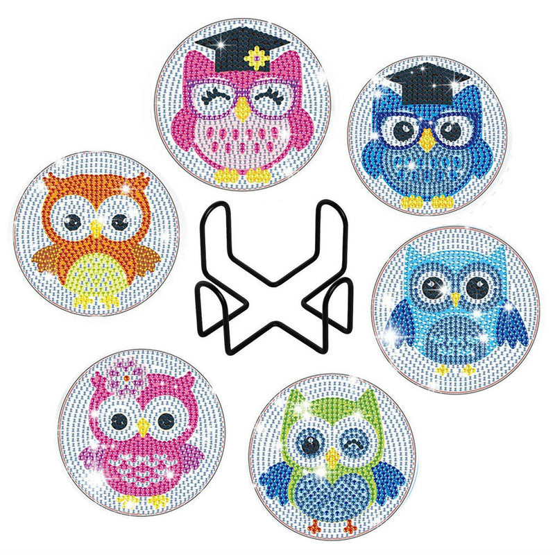 Hibou érudit Sous-tasse Broderie Diamant 6Pcs