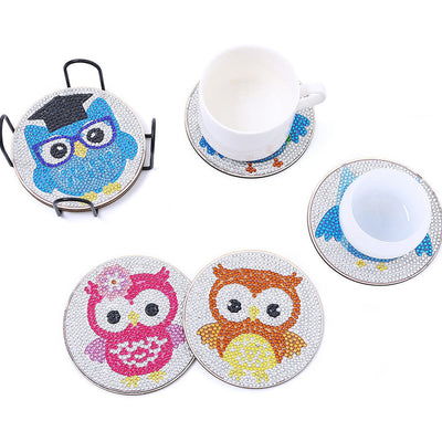 Hibou érudit Sous-tasse Broderie Diamant 6Pcs