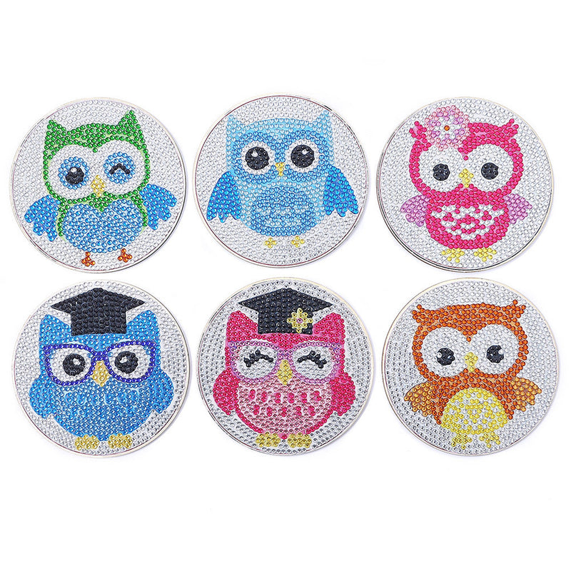 Hibou érudit Sous-tasse Broderie Diamant 6Pcs