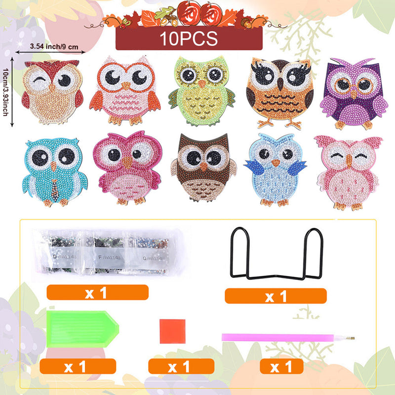 Hibou habillé festif Sous-tasse Broderie Diamant 10Pcs