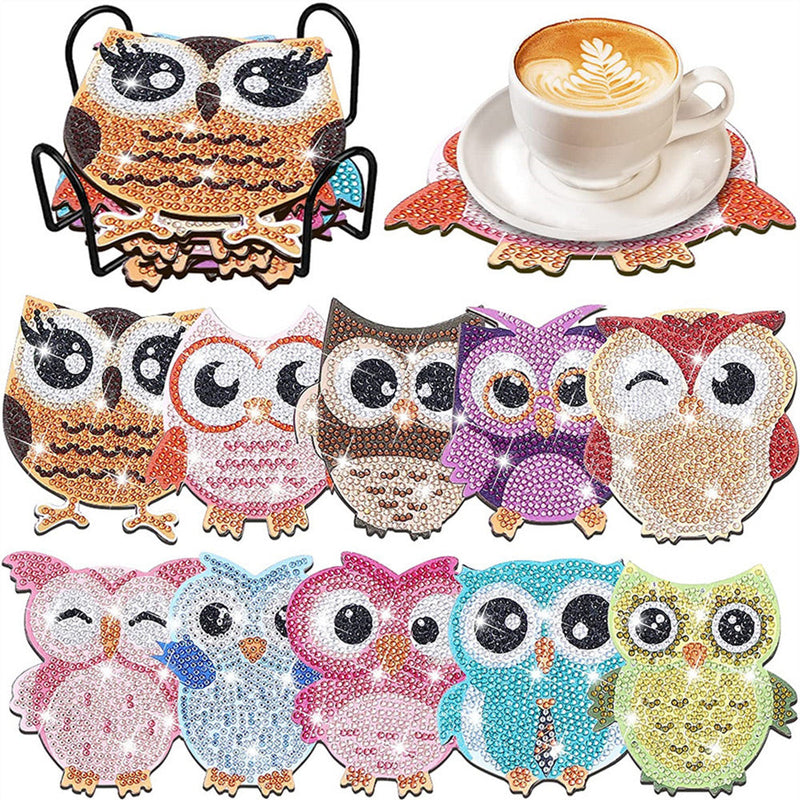 Hibou habillé festif Sous-tasse Broderie Diamant 10Pcs