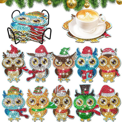 Hibou habillé festif Sous-tasse Broderie Diamant 10Pcs