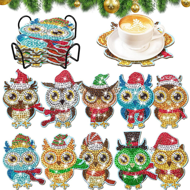 Hibou habillé festif Sous-tasse Broderie Diamant 10Pcs