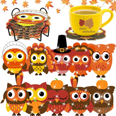 Hibou habillé festif Sous-tasse Broderie Diamant 10Pcs