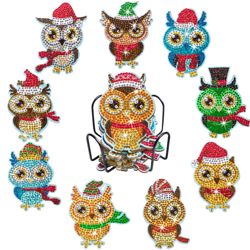 Hibou habillé festif Sous-tasse Broderie Diamant 10Pcs