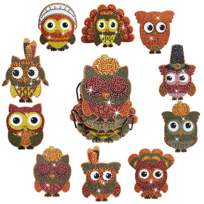 Hibou habillé festif Sous-tasse Broderie Diamant 10Pcs