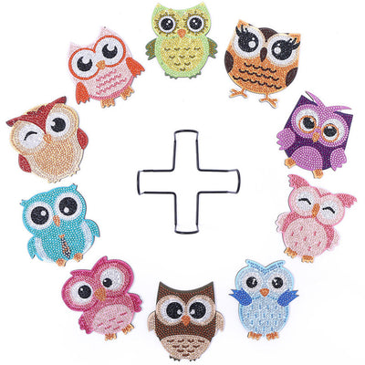 Hibou habillé festif Sous-tasse Broderie Diamant 10Pcs