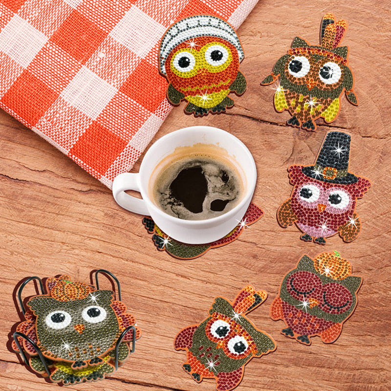 Hibou habillé festif Sous-tasse Broderie Diamant 10Pcs