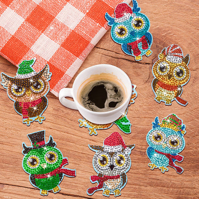 Hibou habillé festif Sous-tasse Broderie Diamant 10Pcs