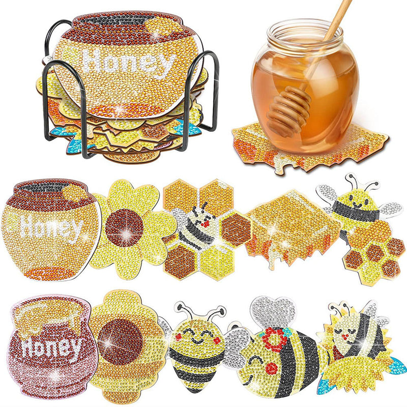 Les abeilles et le miel Sous-tasse Broderie Diamant 10Pcs