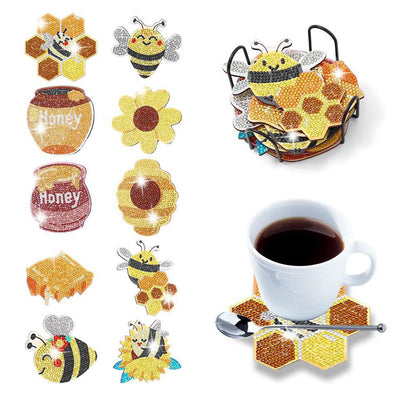 Les abeilles et le miel Sous-tasse Broderie Diamant 10Pcs